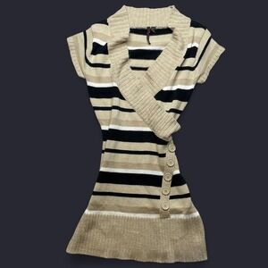 Y2k black and tan striped knit sweater dress Large